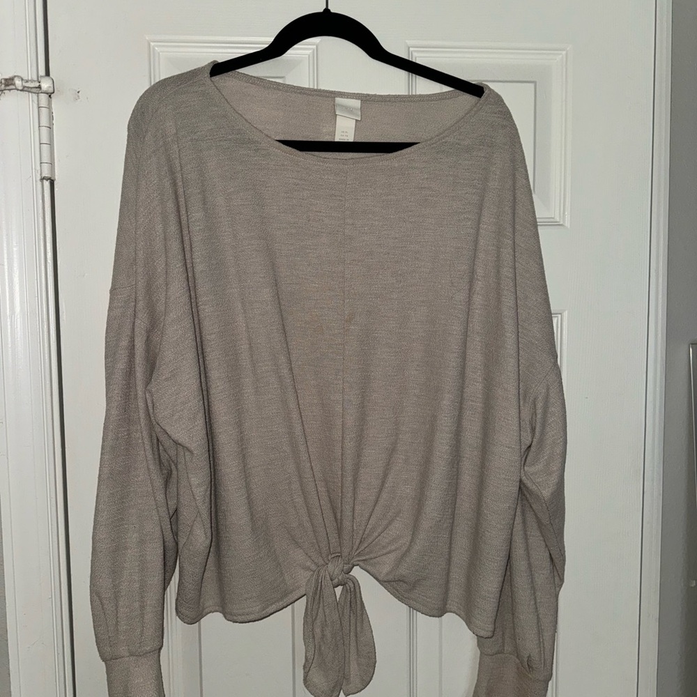Cream Boxy Tie Front Blouse